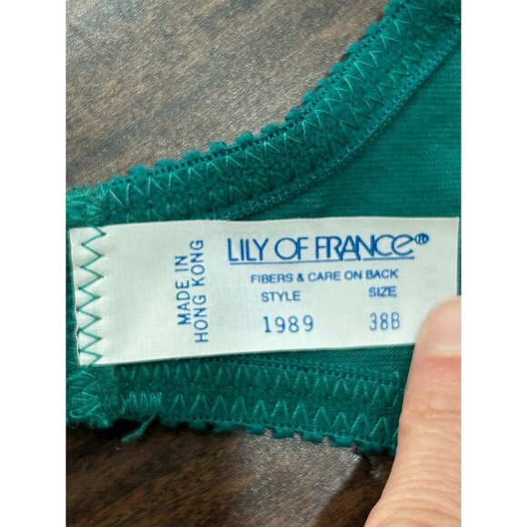 Lily Of France Floral Lace Trim Bra Teal Sz 38B Adjustable Straps Intimate - Picture 4 of 8